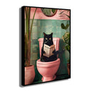Whimsical teal giraffe bathroom wall art reading newspaper by Decorbites