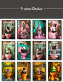 Whimsical ghost and orange toilet bathroom wall art print