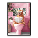 Whimsical panda and pink toilet canvas wall art bathroom decor