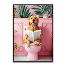 Whimsical gray elephant bathroom cat reading wall art