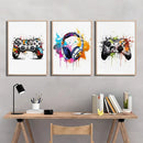 GobekUsa Gamer Room Decor Set - Graffiti Gamepad Canvas Prints
