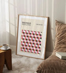 Geometric bauhaus canvas poster orange & pink wood framed wall art by Decorbites