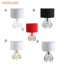 GobekUsa Geometric Gold Desk Lamp with Hollow Diamond Design and Cloth Shade