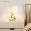 GobekUsa Geometric Gold Desk Lamp with Hollow Diamond Design and Cloth Shade