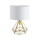 GobekUsa Geometric Gold Desk Lamp with Hollow Diamond Design and Cloth Shade