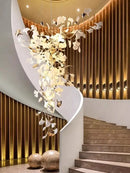 GobekUsa Ginkgo Leaf Chandelier for Luxury Staircase & Lobby, Designer Duplex Lighting