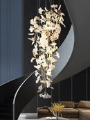 GobekUsa Ginkgo Leaf Chandelier for Luxury Staircase & Lobby, Designer Duplex Lighting