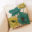Teal and gold ginkgo leaves linen cushion cover living room by Decorbites