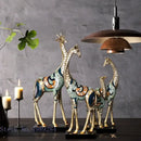 GobekUsa Giraffe Mother and Child Painted Sculpture - Modern Home Decoration Golden Ornament