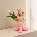 GobekUsa Girl Statues Vase Ornaments Office Decor Figurines TV Cabinets Floral Accessories