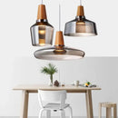 GobekUsa Glass and Wood Pendant Light for Modern American Retro Dining Loft Decor