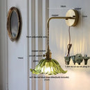 GobekUsa Glass & Copper Green Flower LED Wall Sconce with Pull Chain