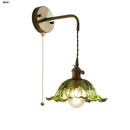 GobekUsa Glass & Copper Green Flower LED Wall Sconce with Pull Chain