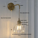 GobekUsa Glass & Copper Green Flower LED Wall Sconce with Pull Chain