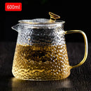 Hammered glass tea pot set with gold handle for dining room kitchen by Decorbites