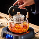 GobekUsa Glass Tea Pot With Weave Handle Heat-resistant Glass Teapot Transparent Steaming Tea Kettle