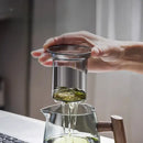 GobekUsa Glass Tea Set with Solid Wood Handle and Tea Water Separation Technology