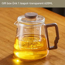Modern glass teapot with filter and brown handle – kitchen tea set by Decorbites
