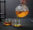 Etched leaf glass teapot with gold handle kitchen tea set by Decorbites