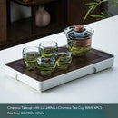 GobekUsa Glass Teapot Set: Chinese Kung Fu Tea Bamboo Tray & Quick Drain Storage