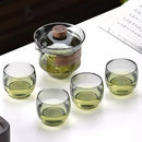 GobekUsa Glass Teapot Set: Chinese Kung Fu Tea Bamboo Tray & Quick Drain Storage