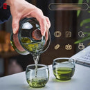GobekUsa Glass Teapot Set: Chinese Kung Fu Tea Bamboo Tray & Quick Drain Storage
