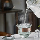 GobekUsa Glass Teapot Set: Chinese Kung Fu Tea Bamboo Tray & Quick Drain Storage