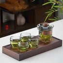 GobekUsa Glass Teapot Set: Chinese Kung Fu Tea Bamboo Tray & Quick Drain Storage