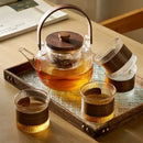 GobekUsa Glass Teapot Set with Wooden Handle and Cover