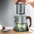Mountain base glass teapot with wood handle – kitchen infuser teaware by Decorbites