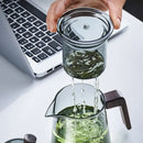 Minimalist glass teapot wood handle set for kitchen tea steeping by Decorbites