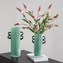 GobekUsa Glass Vase: Double-eared Straight-tube Flower Arrangement Hydroponics Terrarium Home Decoration