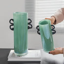 GobekUsa Glass Vase: Double-eared Straight-tube Flower Arrangement Hydroponics Terrarium Home Decoration