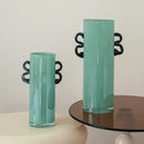 GobekUsa Glass Vase: Double-eared Straight-tube Flower Arrangement Hydroponics Terrarium Home Decoration