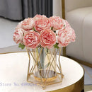 Geometric gold metal frame glass vase pink peony wedding decor living room by Decorbites