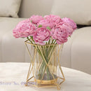Geometric gold metal frame glass vase pink peony wedding decor living room by Decorbites