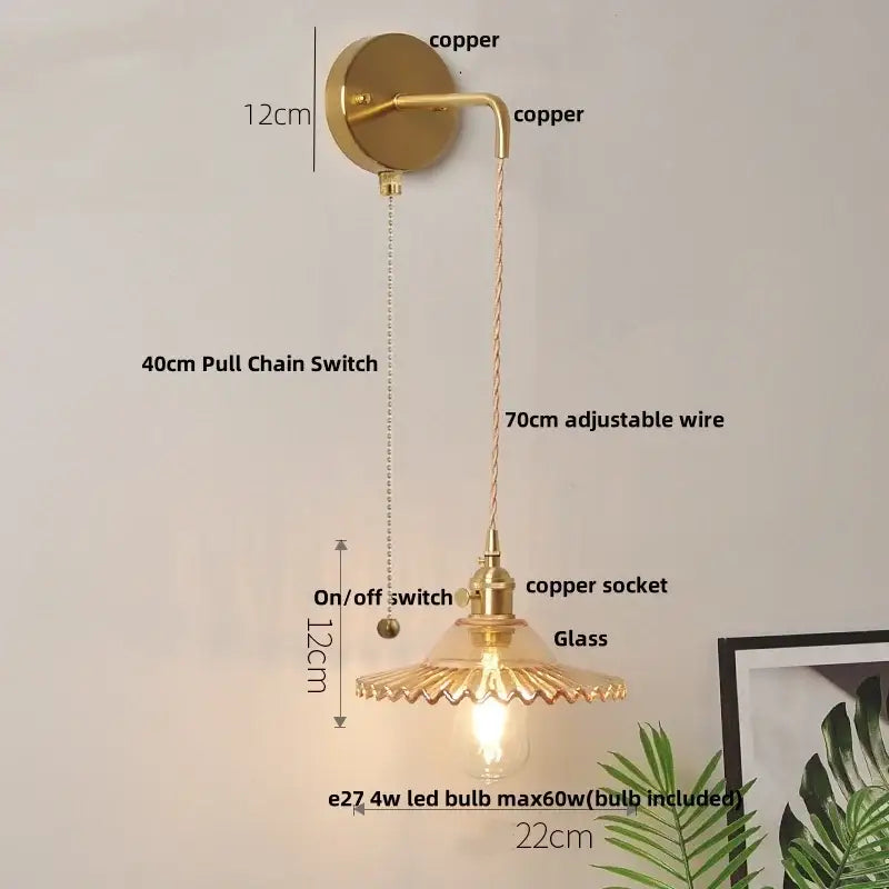 GobekUsa Glass Wall Lamp with Pull Chain Switch and Adjustable LED Light, photo 12 of 22