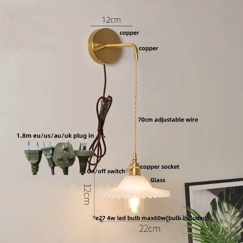 GobekUsa Glass Wall Lamp with Pull Chain Switch and Adjustable LED Light, photo 9 of 22