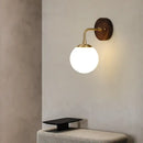 GobekUsa Glass Wall Light Fixture Walnut Wood Modern Nordic Pull Chain Switch Lamparas