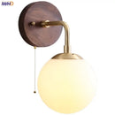 GobekUsa Glass Wall Light Fixture Walnut Wood Modern Nordic Pull Chain Switch Lamparas