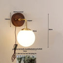 GobekUsa Glass Wall Light Fixture Walnut Wood Modern Nordic Pull Chain Switch Lamparas