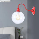 GobekUsa Globe Industrial Wall Light Fixture - Clear Glass Red Sconce Lamp