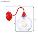 GobekUsa Globe Industrial Wall Light Fixture - Clear Glass Red Sconce Lamp