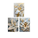 Abstract white & gold flower canvas wall art living room 3 panel decor by Decorbites