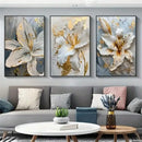Abstract white & gold flower canvas wall art living room 3 panel decor by Decorbites