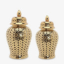 GobekUsa Gold Ceramic Carved Temple Jar - Home Decor