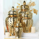 GobekUsa Gold Ceramic Carved Temple Jar - Home Decor