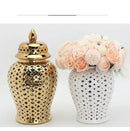 GobekUsa Gold Ceramic Carved Temple Jar - Home Decor