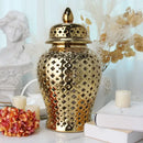 GobekUsa Gold Ceramic Carved Temple Jar - Home Decor