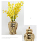 GobekUsa Gold Ceramic Carved Temple Jar - Home Decor